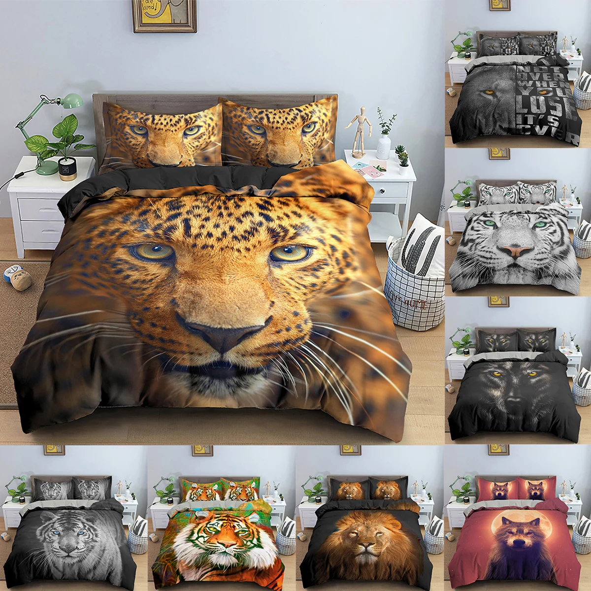 Tiger Bedding Set Leopard Printed Duvet Cover Queen King Size Quilt Cover With Pillowcase Soft Duvet Cover With Zipper Closure