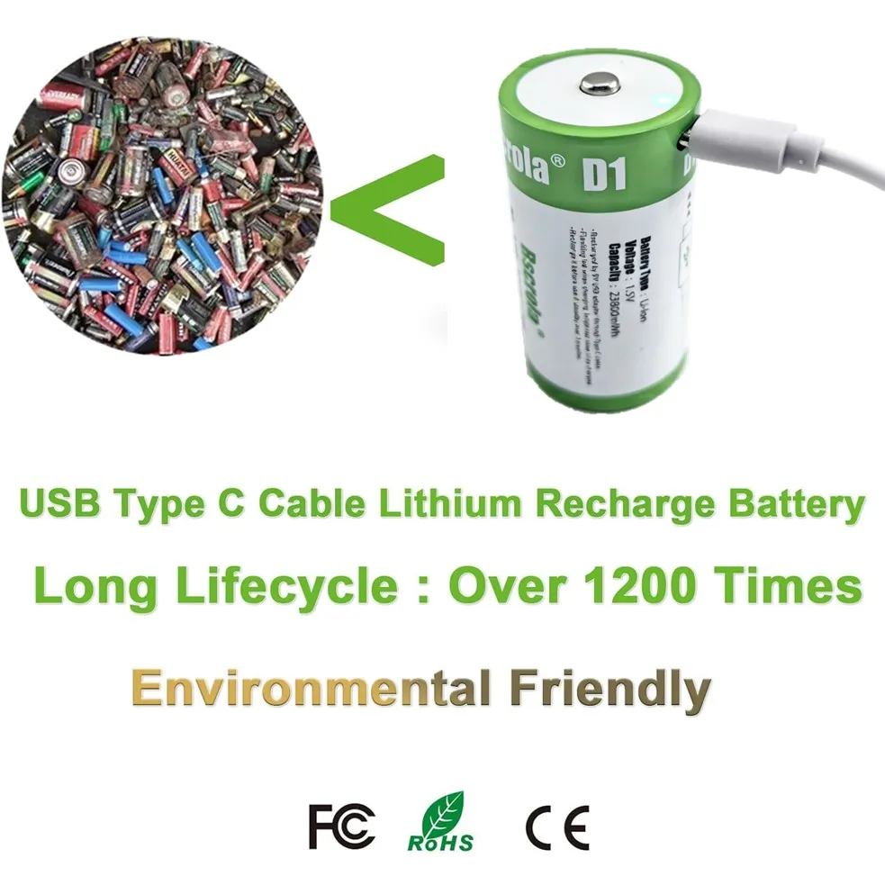 1.5V 23800mWh D Cell Batteries Rechargeable D Batteries with Charger Cable for Gas Cooker Water Heater Flashlight Radio Tool Toy - 3