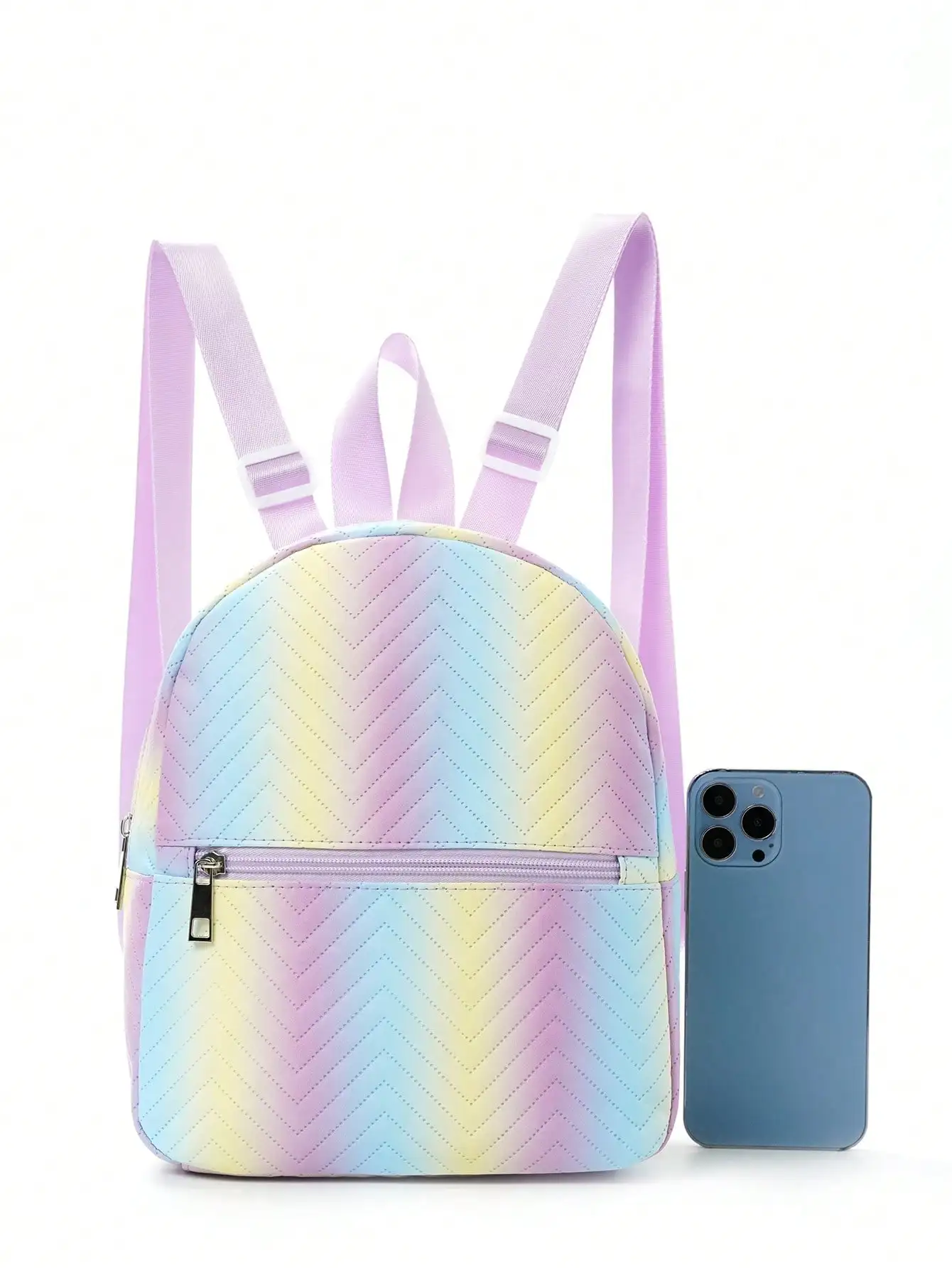 Girls Ombre Classic Backpack Chevron Detail Adjustable Strap with Zipper PU Medium 5