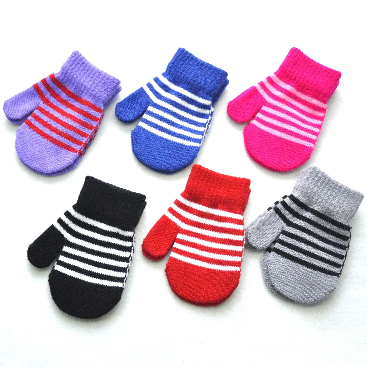 Winter Children Striped Knitted Warm Gloves For Baby Students New Patchwork Mittens Outdoor Knitting Cycling Skiing Gloves 1-4Y 3