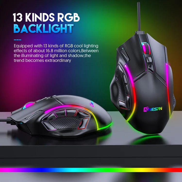 12 Teclas Programáveis Jogo Mouse RGB Luz