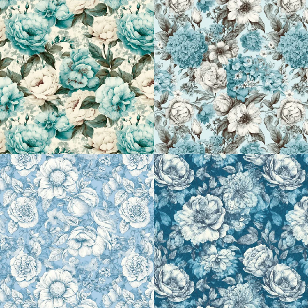 Scrapbooking Paper Pack 12Pcs 6 inch Blue Flowers Card Making Handmade Background Decorative Paper Crafts
