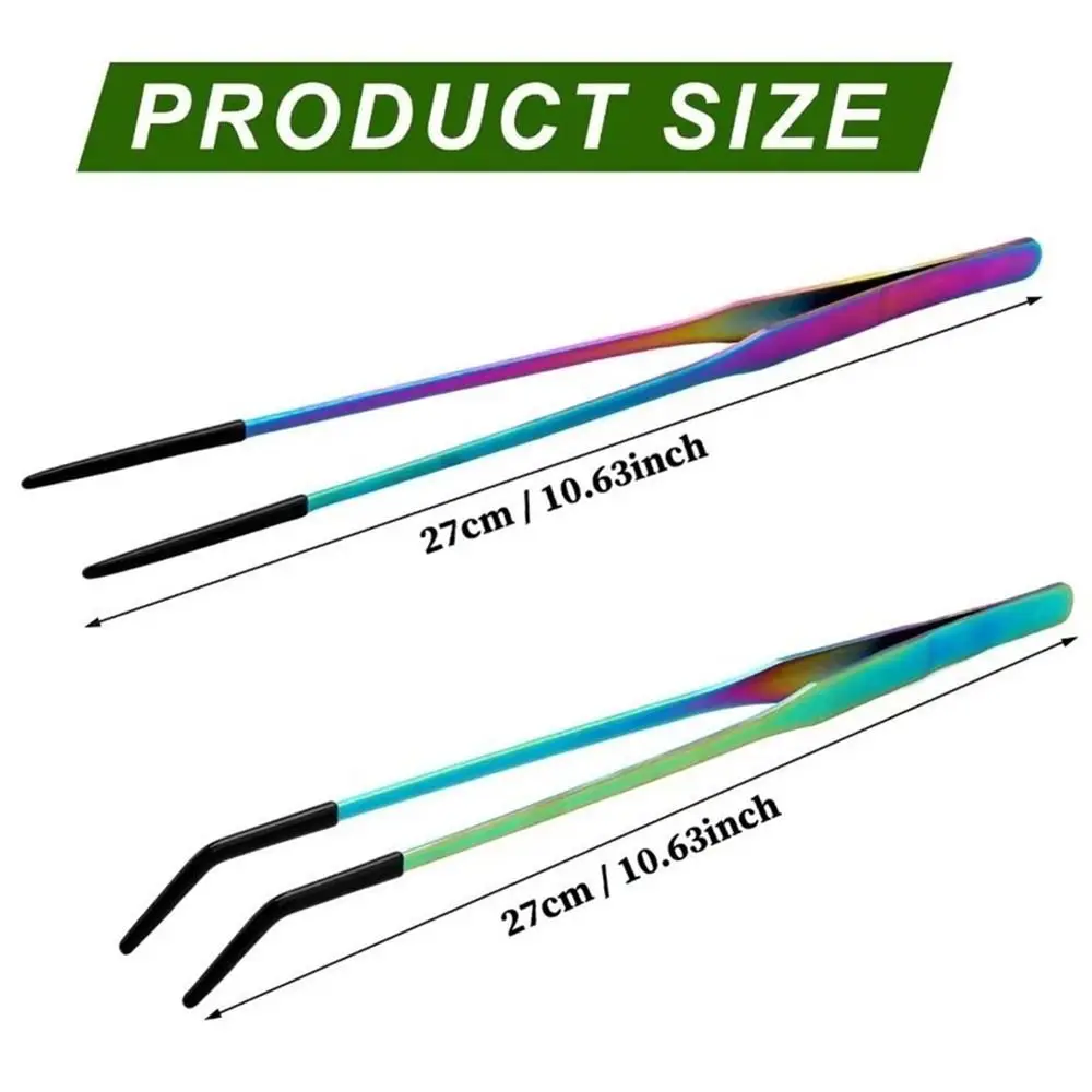 2Pcs Stainless Steel Aquarium Feeding Tweezers 27CM Non-slip Lizard Feeding Tweezers Straight and Curved with Rubber Head