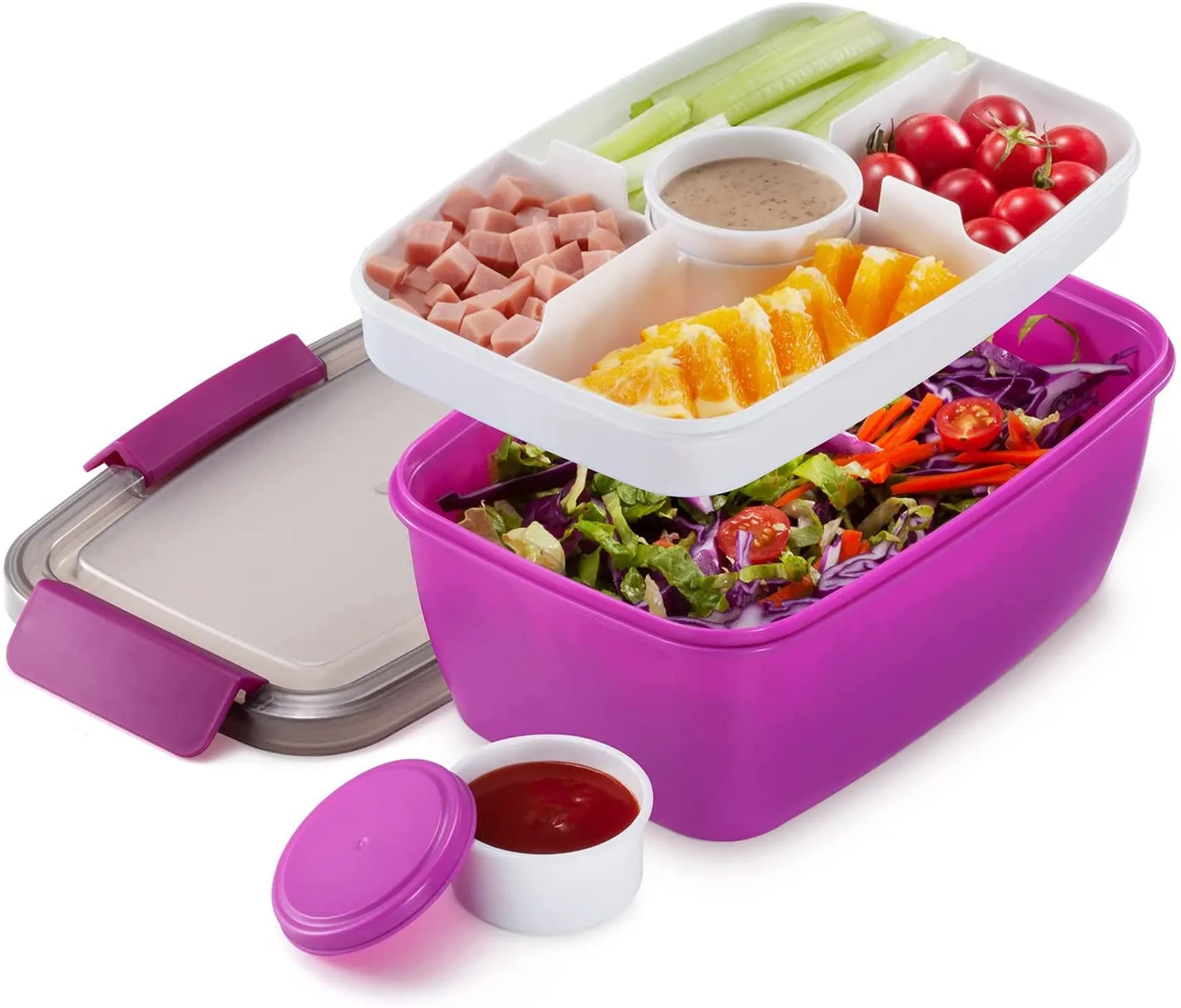 2 Layer Bento Lunch Box Salad Container Leak Proof Salad Dressing Container