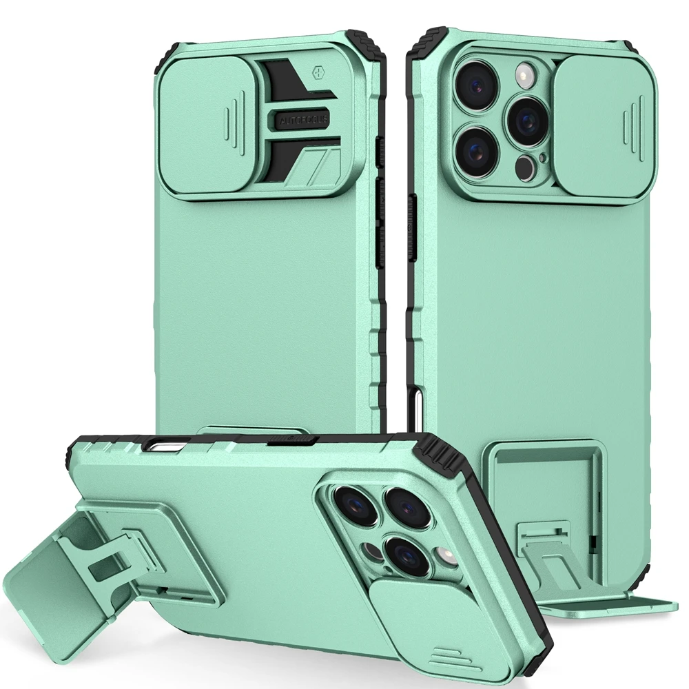 Slide Camera Protection Armor Phone Case - Durable Hard Cover with Plastic Holder