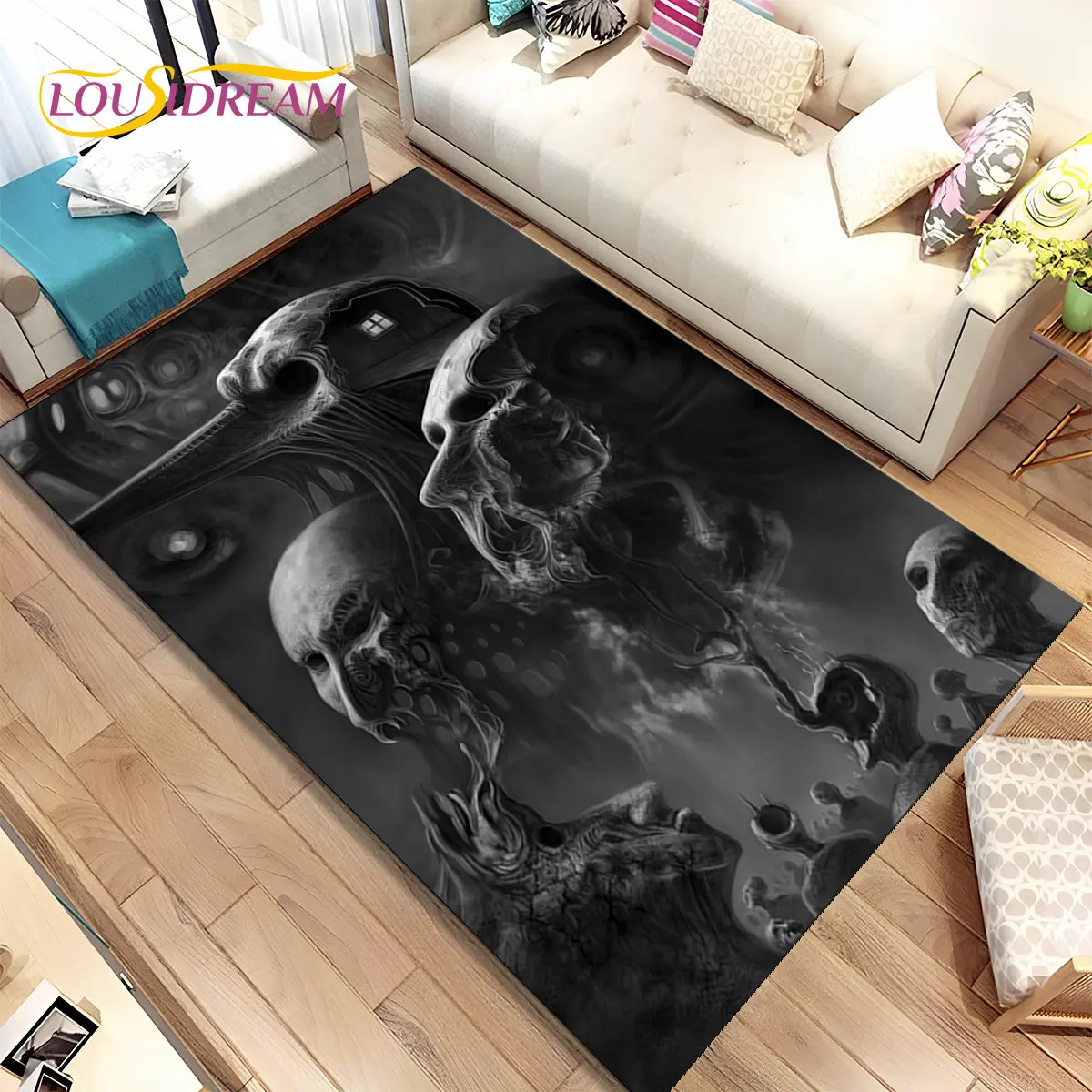 3D Gothic Horror Ghost Skull Area Rug,Carpet for Home Living Room Bedroom Sofa Doormat Kitchen Decor,kid play Non-slip Floor Mat