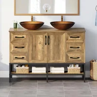 48" Double Rustic Bathroom Vanity, with Double Sink and Drawers Side Cabinet Combo Set & Shelf,Boat Tempered Glass Vessel Sink 1