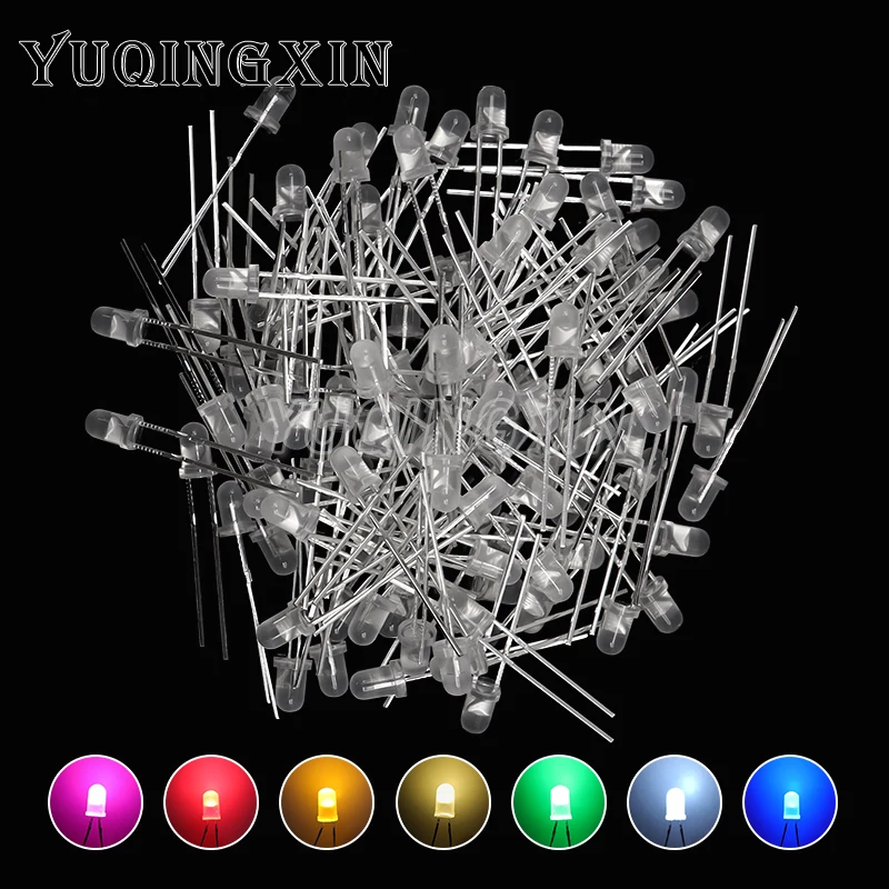LED Diode 3mm Assorted Kit White Green Red Blue Yellow Orange Pink Purple