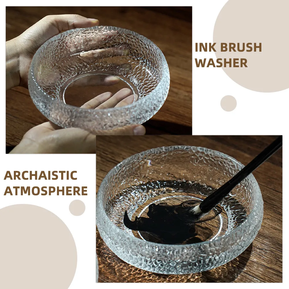 절묘한 유리 잉크 브러시 세척기 중국 서예용 수제 클래식 펜 세척 도구 브러시 세척 그릇 문구류