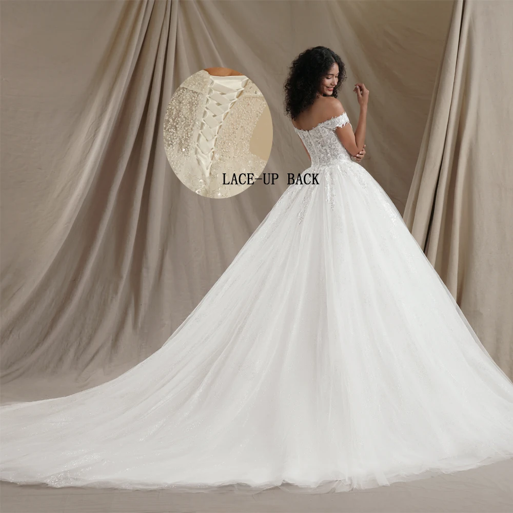 BEPEITHY Customized Ivory Off Shoulder Lace Wedding Dresses For Women Deep Neckline Boho Bride Modern Bridal Ball Gown 6