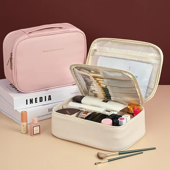 Borsa per cosmetici da viaggio, grande capacità, custodia per il trasporto impermeabile Custodia per cosmetici con divisore e maniglia