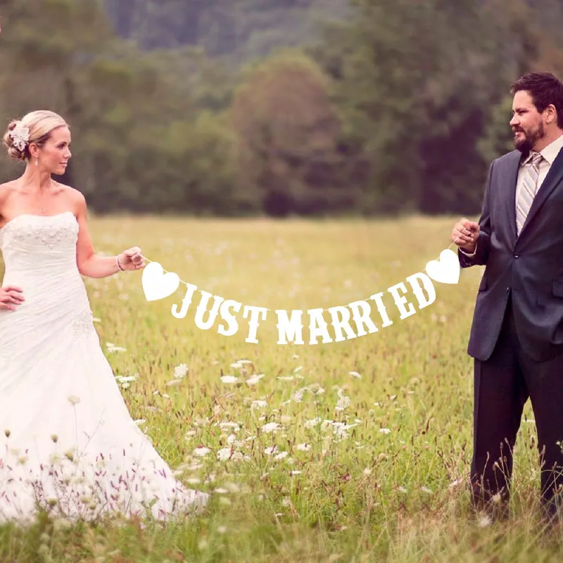 Vintage Wedding Just Married Bunting Banner Bridal Shower Photo Booth Props Rustic Wedding Party Decoration Supplies