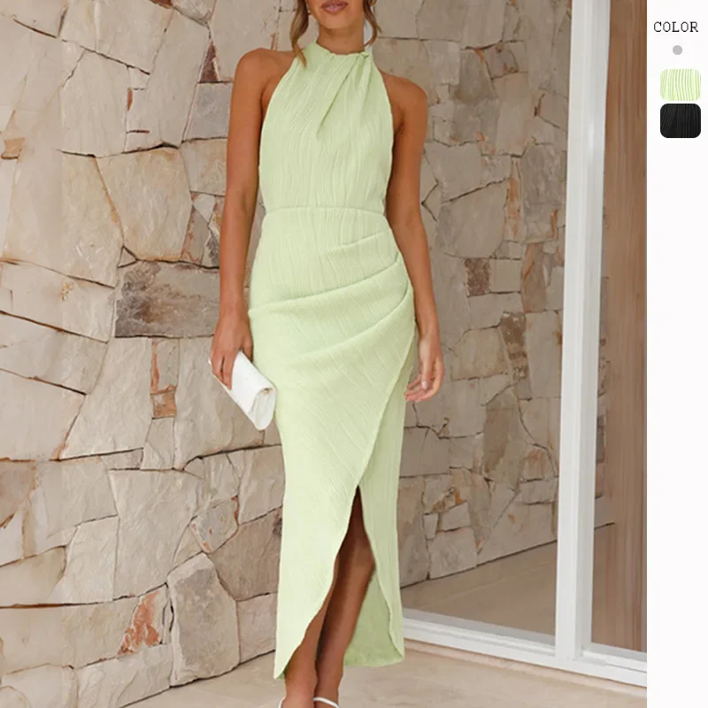 

Elegant Sexy Elegant 2024 Spring Summer New Women's Solid Color Party Dress With Slim Fit Wedding Open Back Holiday Long Dress