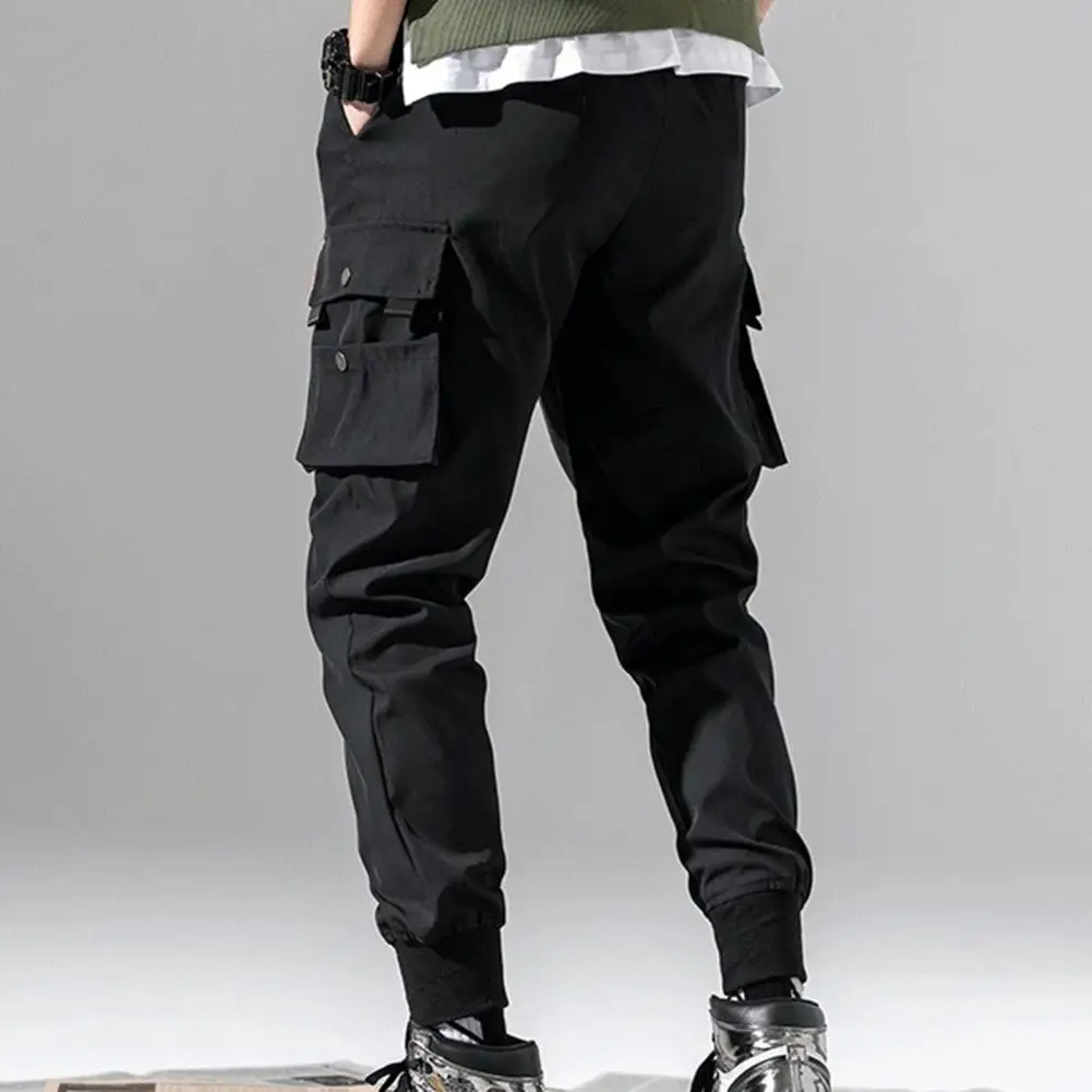 Description Picture 2 of itemFitness Pants Loose Fit Ankle Length Anti-pilling Solid Color Multi Pockets Men Fitness Pants Sports Pants Sportswear