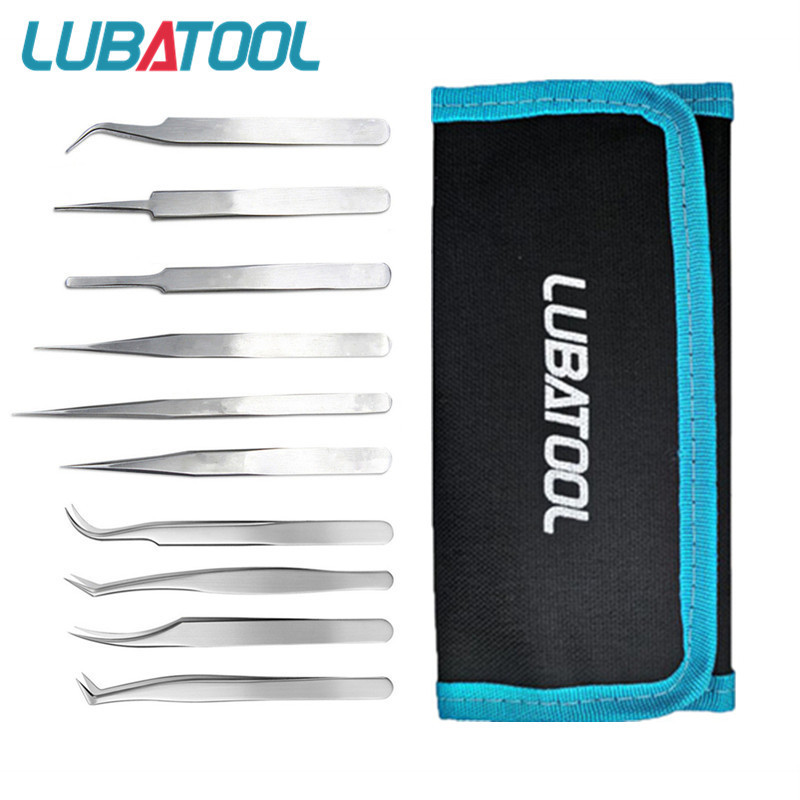 9/10 Pcs Stainless Steel Tweezers Set Bag for Electronic Mobile Phone Watch Repair Tools Hand Hands Installation Work Tweezers