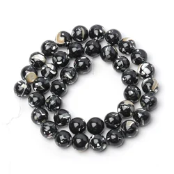 Natural Trochus Shell Turquoise Round Beads 4 - 12mm - Blue and Pink Loose Beads for DIY Jewelry and Bracelet Making, 15 Strand (Black)