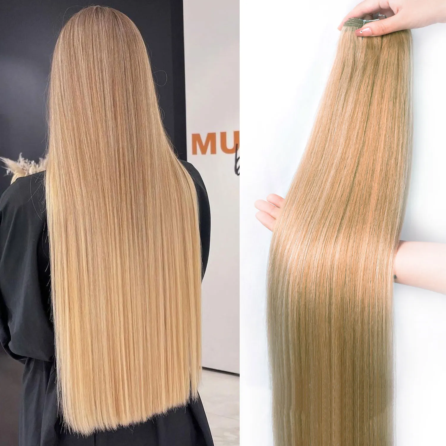 Straight Hair Extensions Synthetic Smooth Ombre Hair Weaving 26 inches brown Synthetic Straight Bundles Full To End