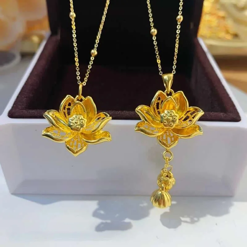 24k Gold Gold Lotus Charm Gold Vermeil Lotus Necklace Gold Vermeil 15