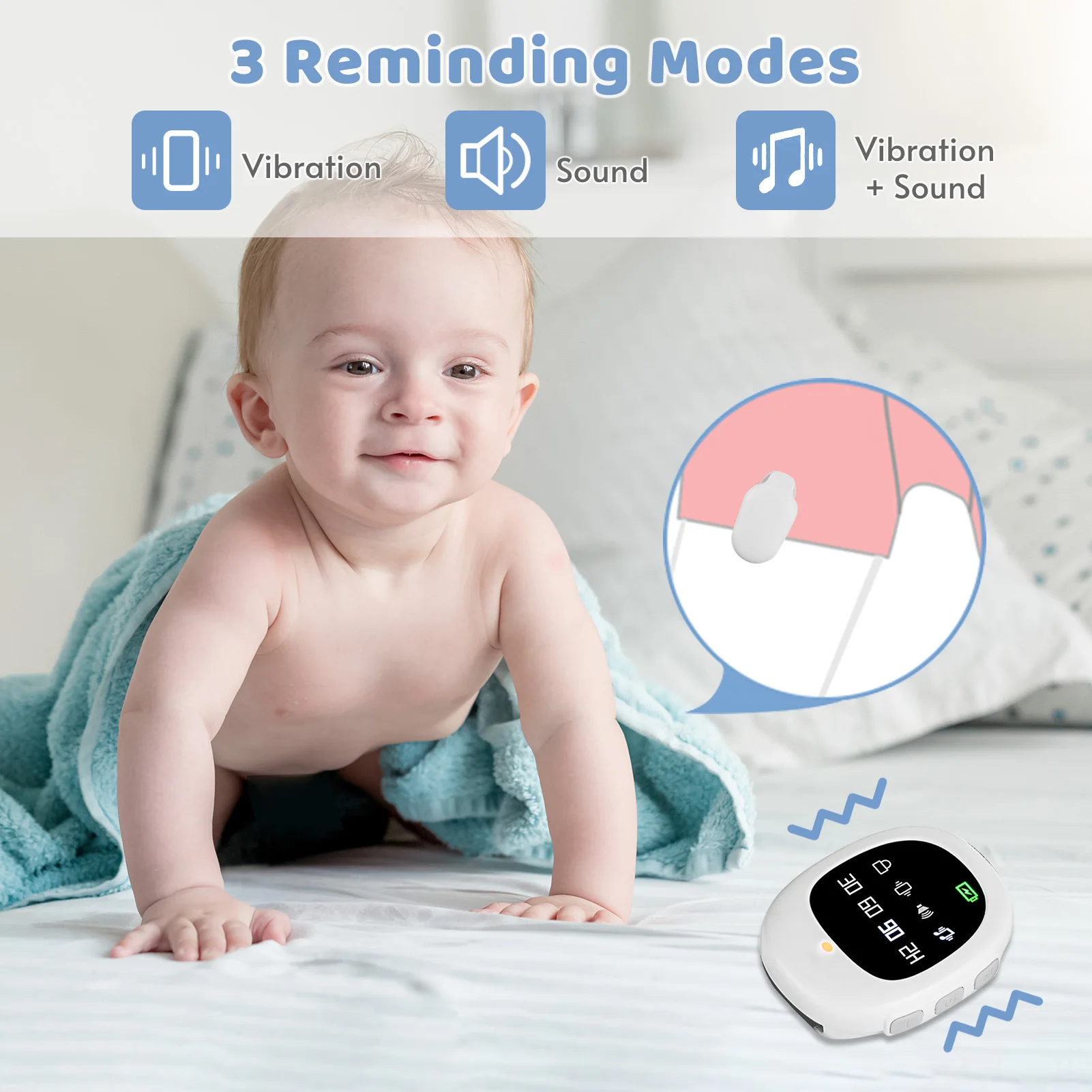Wireless Bedwetting Alarm Potty Training Watch for Kids Elder Care 40M Effective Vibration/ Sound/ Vibration +Sound Reminding