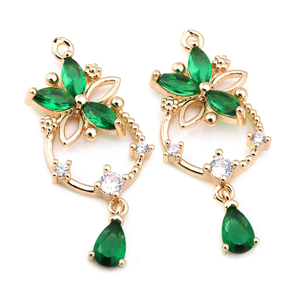 Aretes de Flores de Brasso Dorado 18K Zirconia de Diamante Falso Accesorios DIY de Alta Calidad - details 0