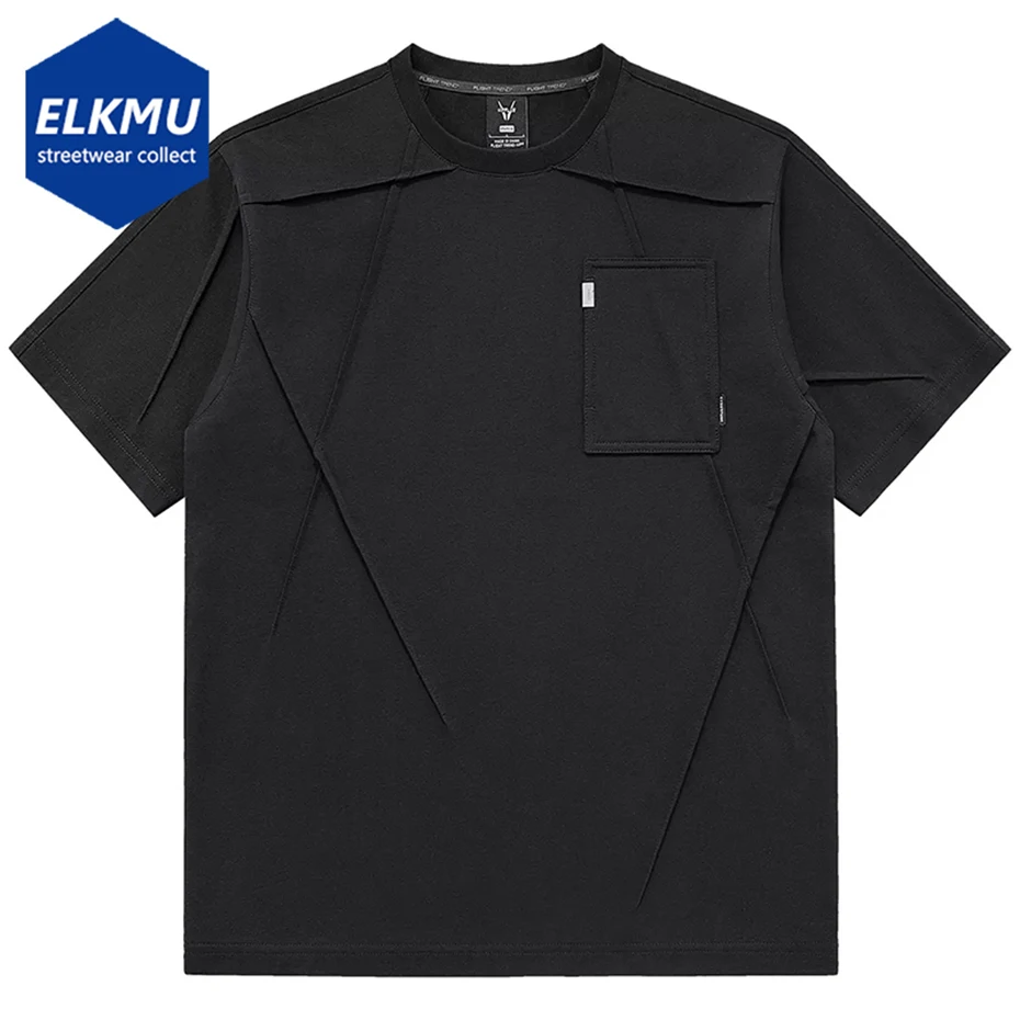 

Men's T Shirts 2024 Summer Pleated Designer Fashion Tee Tops Black White Loose Short Sleeve Cotton T-shirt