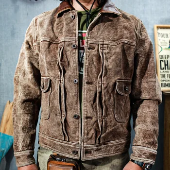 SDC690 Asian Size Men's Slim Washed Vintage Genuine Italian Tuscany Cow Leather Storm Rider Jacket 1
