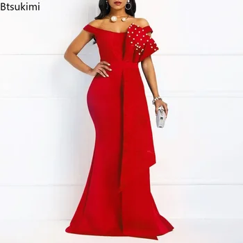 2025 Luxury Dress Women Designers Beaded Off Shoulder Mermaid Skinny Prom Floor Length Evening Dinner Wedding Party Maxi Dress