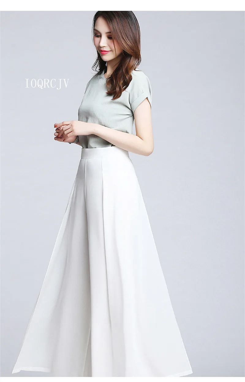 Women Chiffon Wide Leg Pants Spring Summer Thin Culottes High Waist Loose All-match Solid Lady Trousers Elegant Fashion Palazzo