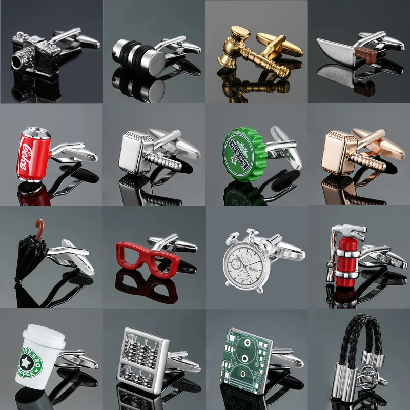 

Мужские запонки для рубашки, рубашка из меди, пуговицы для кофейной чашки, бутылки с молотком для огнетушителя, дизайн французских манжет