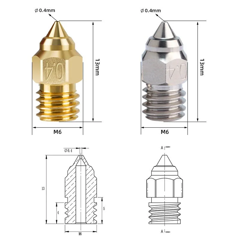 For CR 6 SE Nozzle Hard Steel Brass Copper Plated 3D Printer Parts Nozzles for CR6 SE CR5 PRO Ender 3 S1 pro CR10 V2 Ender 5