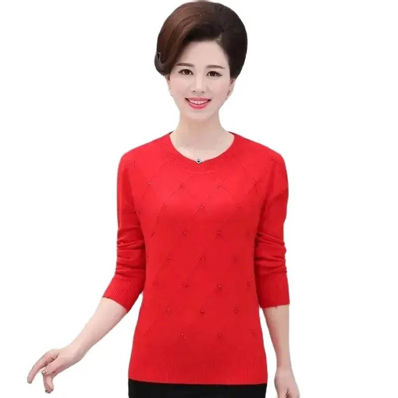 

2024New Pullovers Female Middle-Aged Elderly T-Shirt Spring Autumn Winter Sweater Mother Loose Large Size Knitwear Coat WomenTop