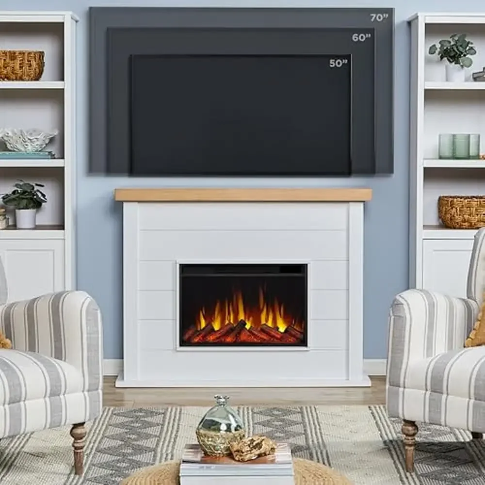 Electric Fireplace Heater Insert with Mantel Realistic Flames Adjustable Heat Living Room Bedroom Home Office Dining Room 49" 5
