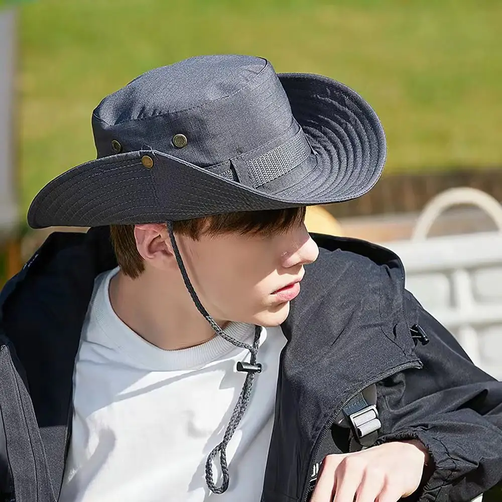 

Large Brim Men's Bucket Hats Summer Sun Protection Cowboy Style Military Boonie Hat Sun Hat Camping