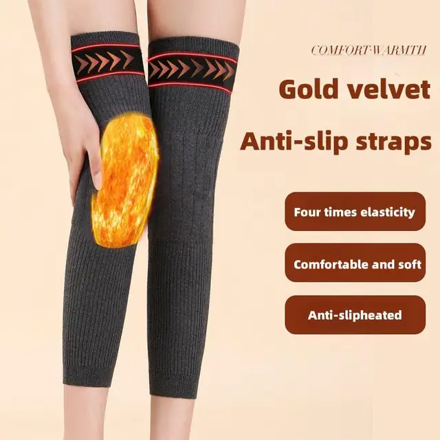 2PCS Cashmere Wool Knee Pads Support Brace Winter Warm Thermal Knee Warmers Sleeve for Arthritis Pain Relief Ski Cycling Running 4