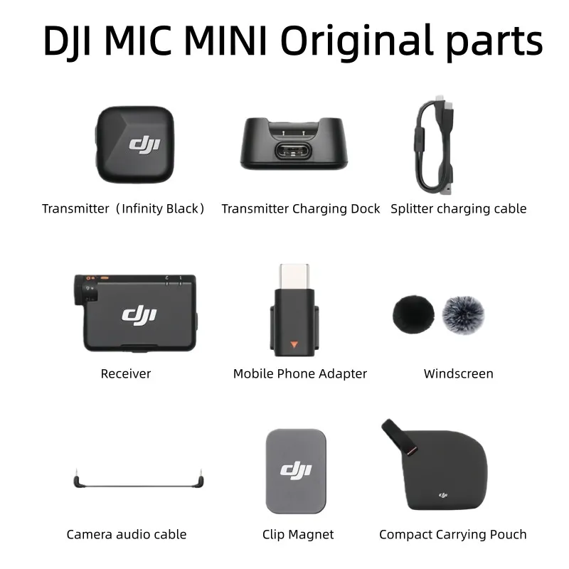 Replacement Parts For DJI MIC mini Accessories - Receiver 、Transmitter 、Charging Dock 、cable 、Adapter、Windscreen、Carrying Pouch