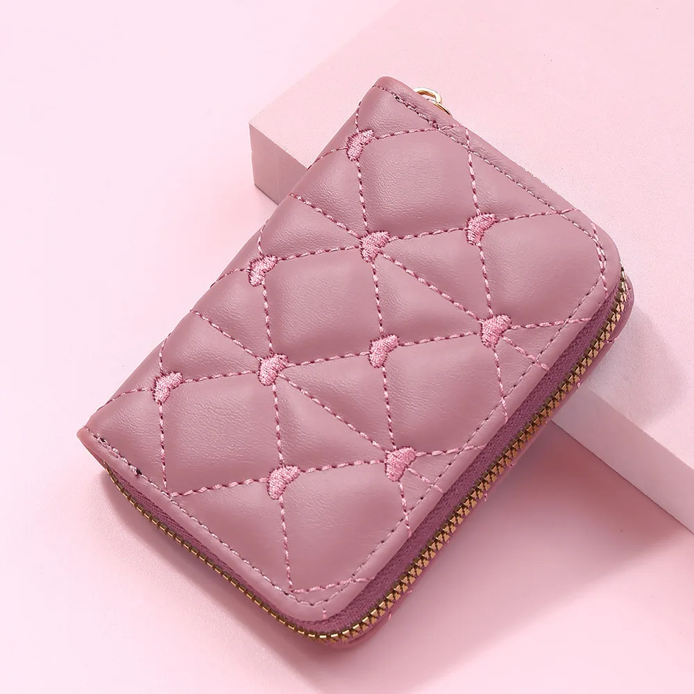 Women Heart Embroidered Long Wallet PU Leather Top Quality Card