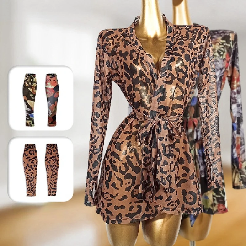 Vestito Da Ballo Latino Leopardato Per Ragazze – Tuta Da Competizione Per Tango, Rumba E Cha Cha, Tessuto Elastico