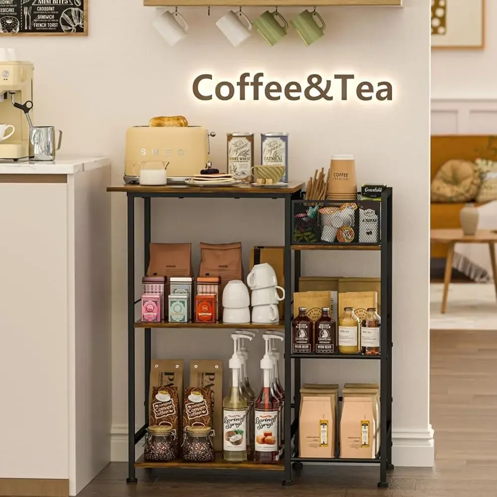Coffee Bar Station Tiered Organizer Coffee Cabinet with Dividers Storage Accessories Home Kitchen Office Living Room 2