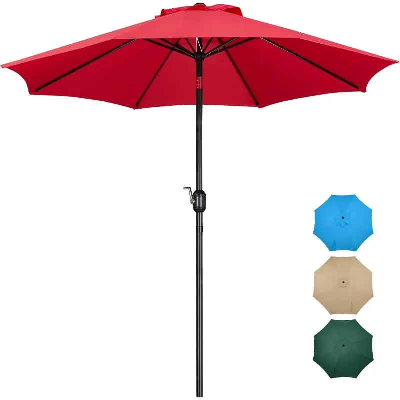 9FT Outdoor Patio Umbrella Market Table Umbrella Yard Umbrella with Push Button Tilt Crank