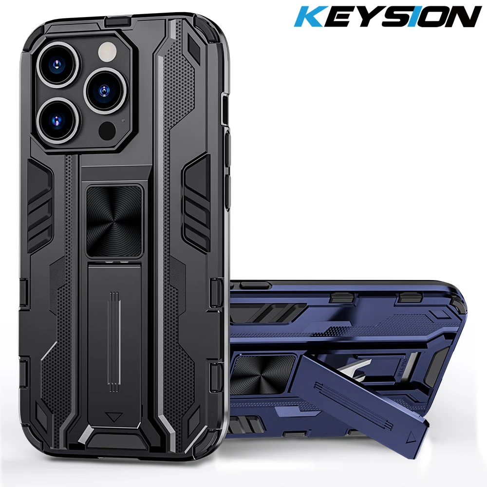 

KEYSION Shockproof Armor Case for iPhone 15 Pro Max 14 Plus Silicone + PC Stand Phone Back Cover for iPhone 11 12 13 Pro SE 2022