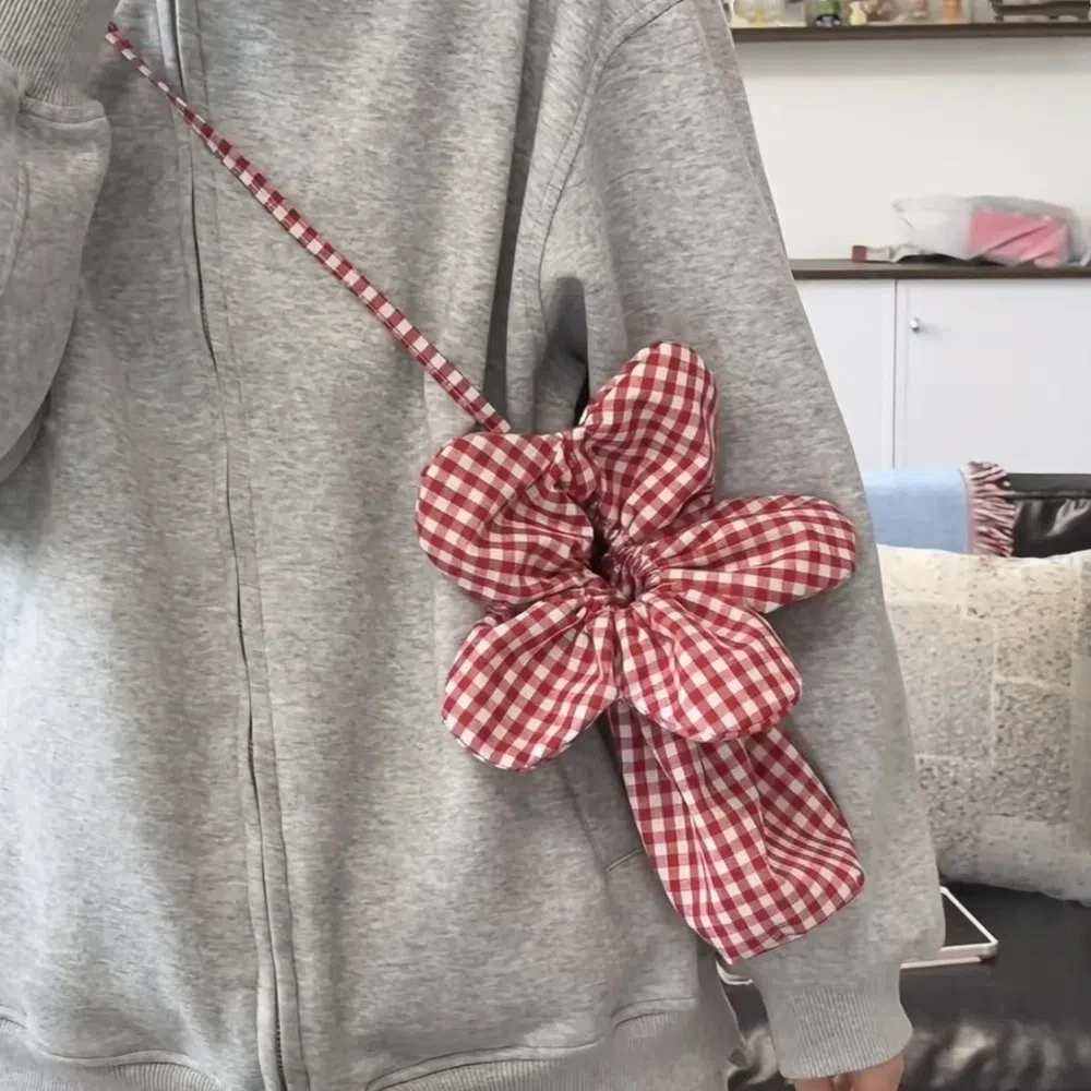 Literary Korean Style Plaid Drawstring Bag Cute Printing Small Crossbody Bag Cloth Storage Bag Shoulder Bags Outdoor 8