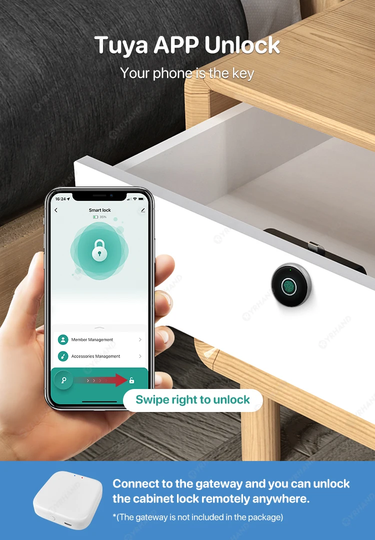 Zinc alloy Tuya APP Fingerprint Biometric Electronic Lock for Furniture Drawer C
