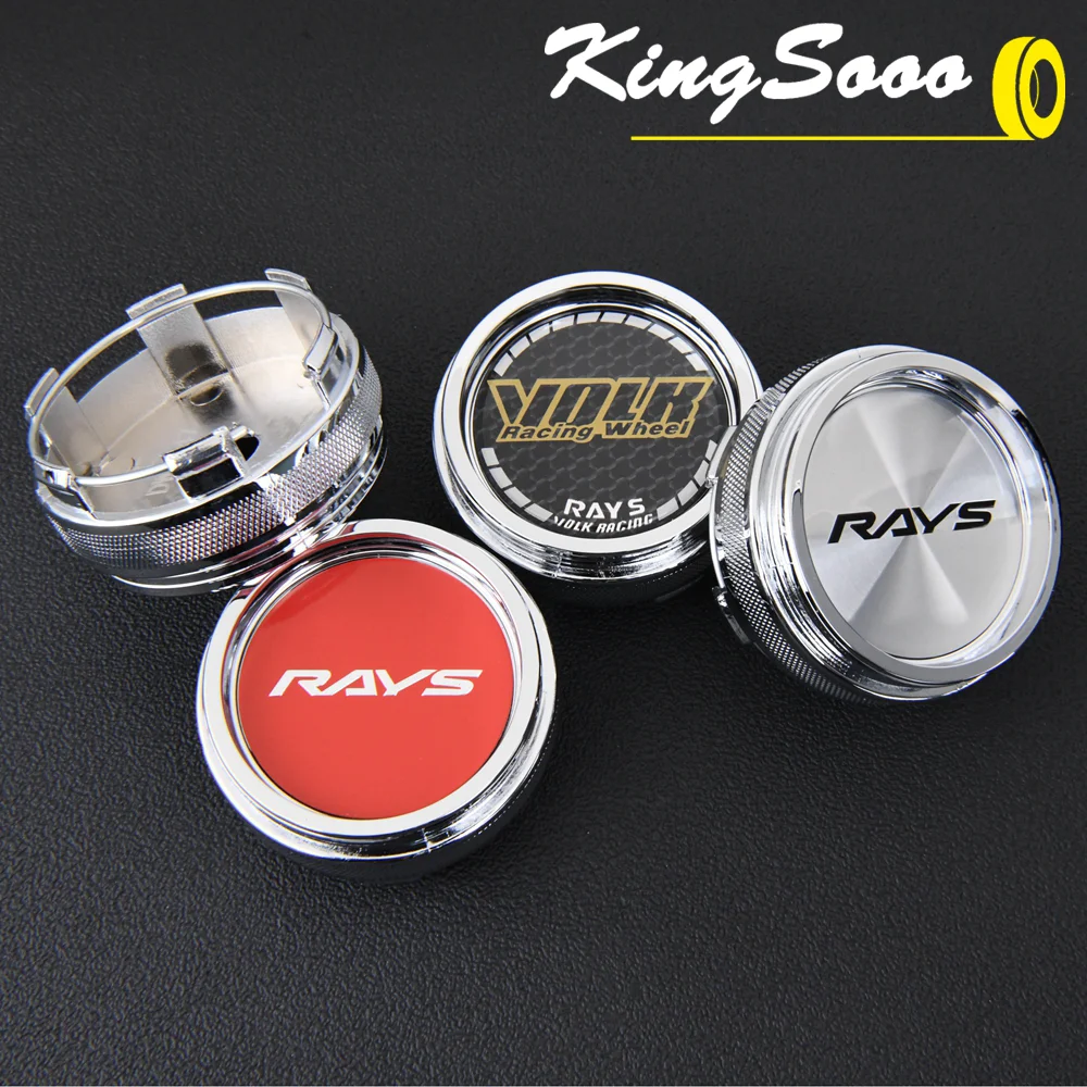 Car Wheel Hub Covers 4PCS JDM Sport Rim Cap Clip 62mm VOLK RAYS Emblem Sticker Wheel Center Hub Caps Car Cover Cap Black & Silver