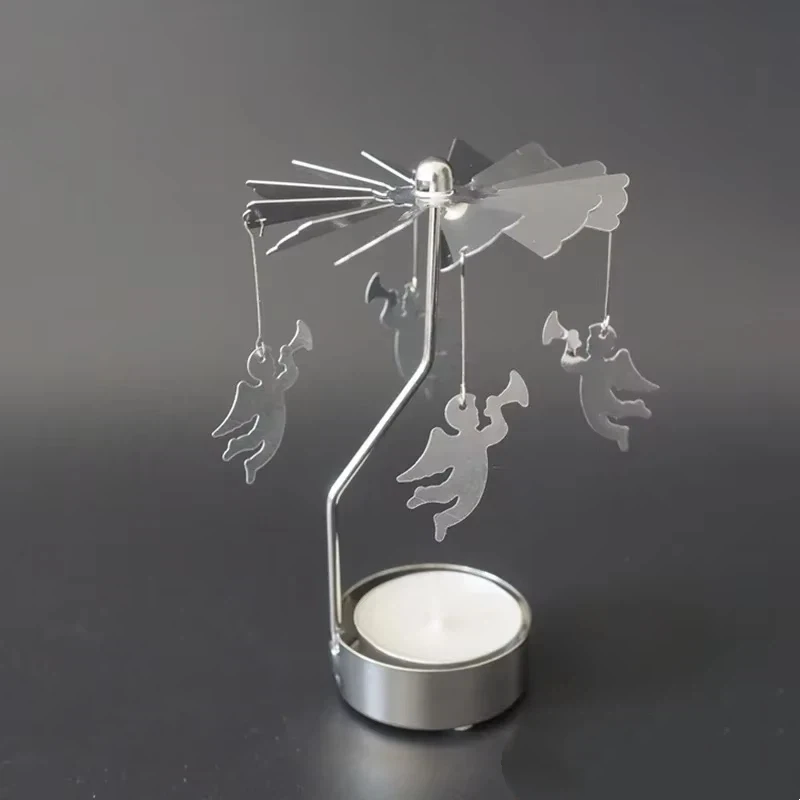Christmas Carousel Candlestick Ornament Alloy Horselight Rotating Candlestick Decor Holiday Candlelight Dinner Desktop Ornament