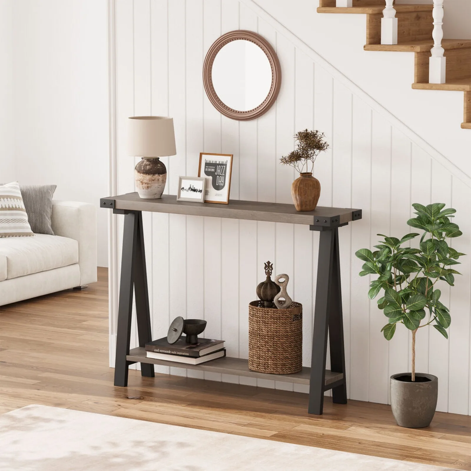 US 2-Tier Narrow Sofa Console Table w/Shelf Slim Behind Couch Home Entryway Hallway