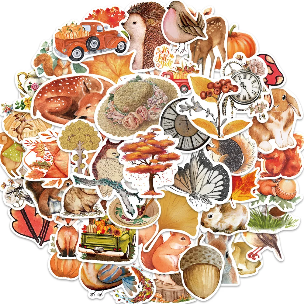 

10/30/50PCS Cartoon Autumn Forest Personality Creative Sticker Desk Refrigerator Computer Skateboard WaterproofSticker Wholesale