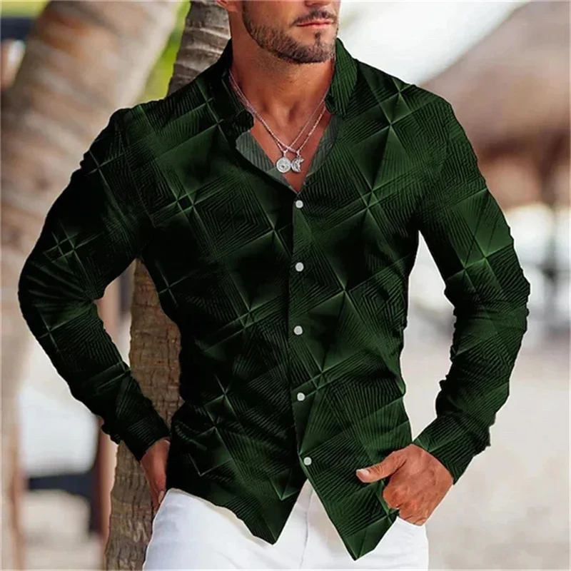New men's shirt Graphic print Clover gray outdoor street long sleeve button clothing Sports fashion street chic design 6XL
