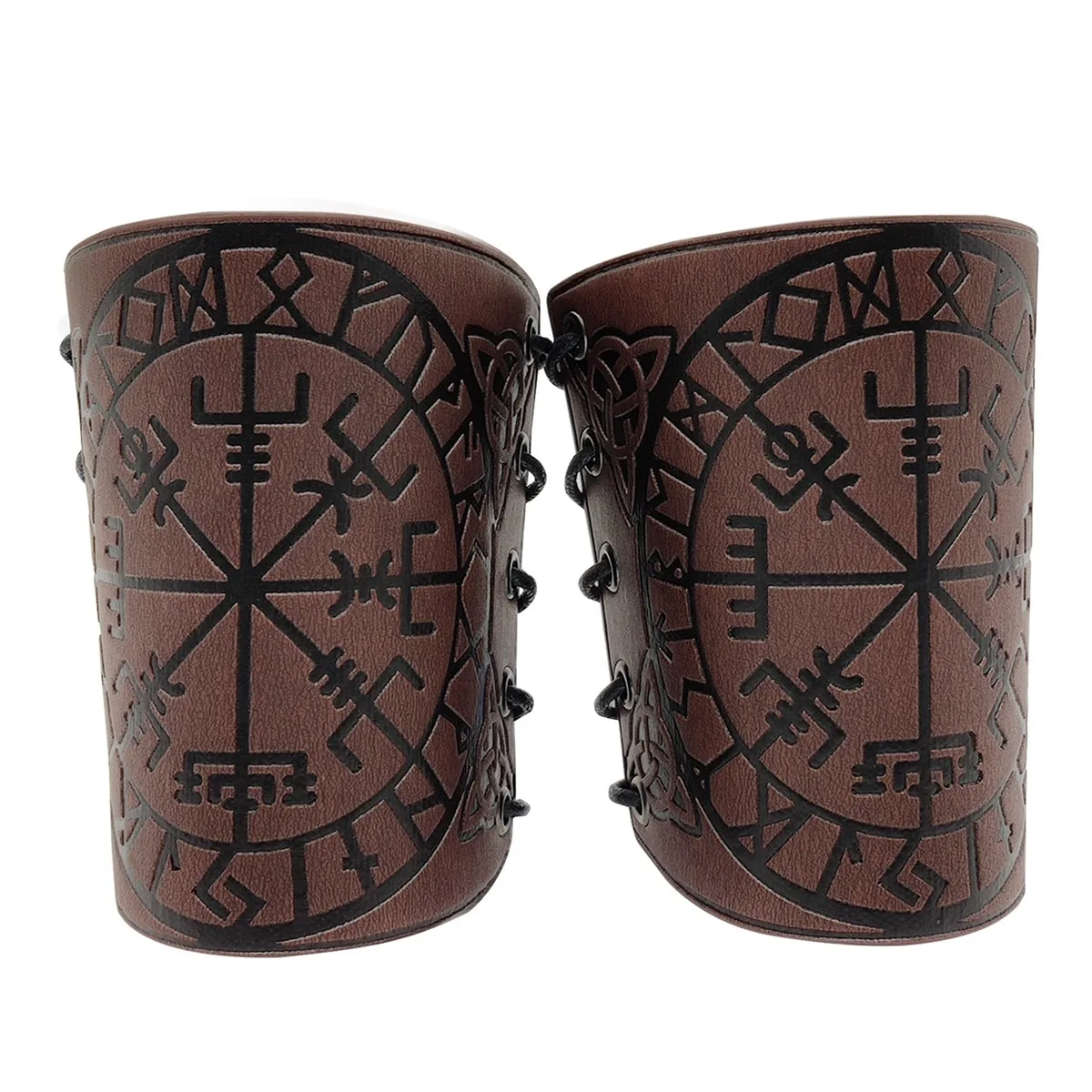 

1 Pair Cosplay Props Retro Vegvisir Embossed Leather Arm Armor Medieval Wristband Brown