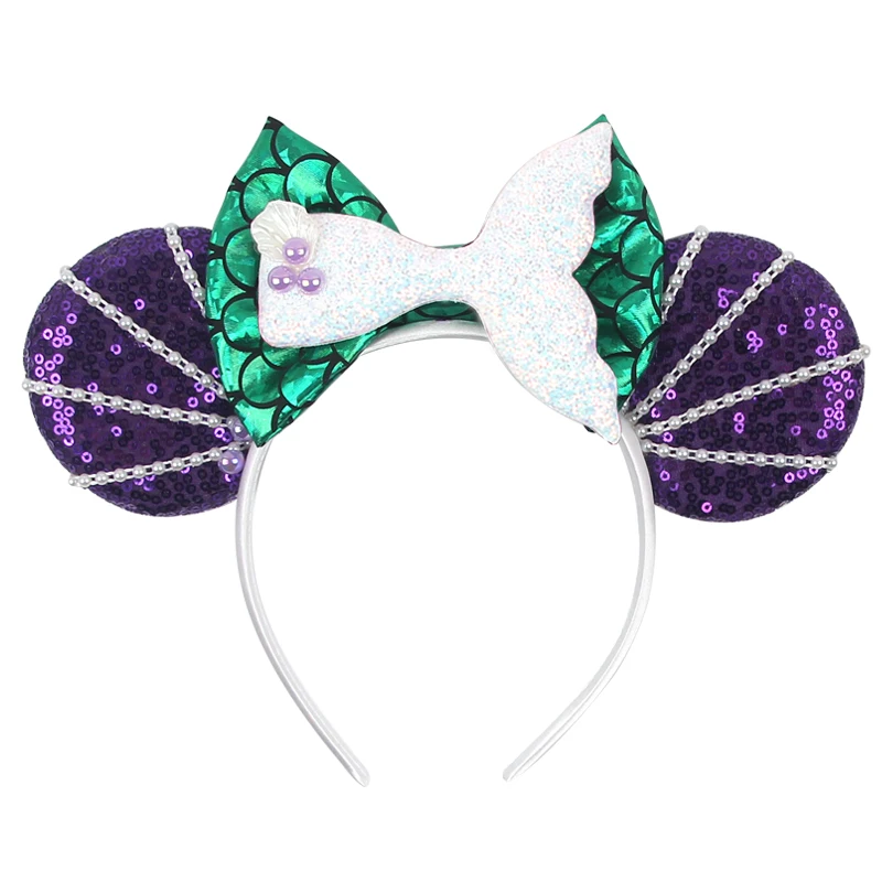 Kleine Meerjungfrau Stirnband Pailletten Maus Ohren Haars chleifen Haarband Mädchen Haarschmuck Frauen Party Kopf bedeckung Kinder Prinzessin Cosplay – Detail 6