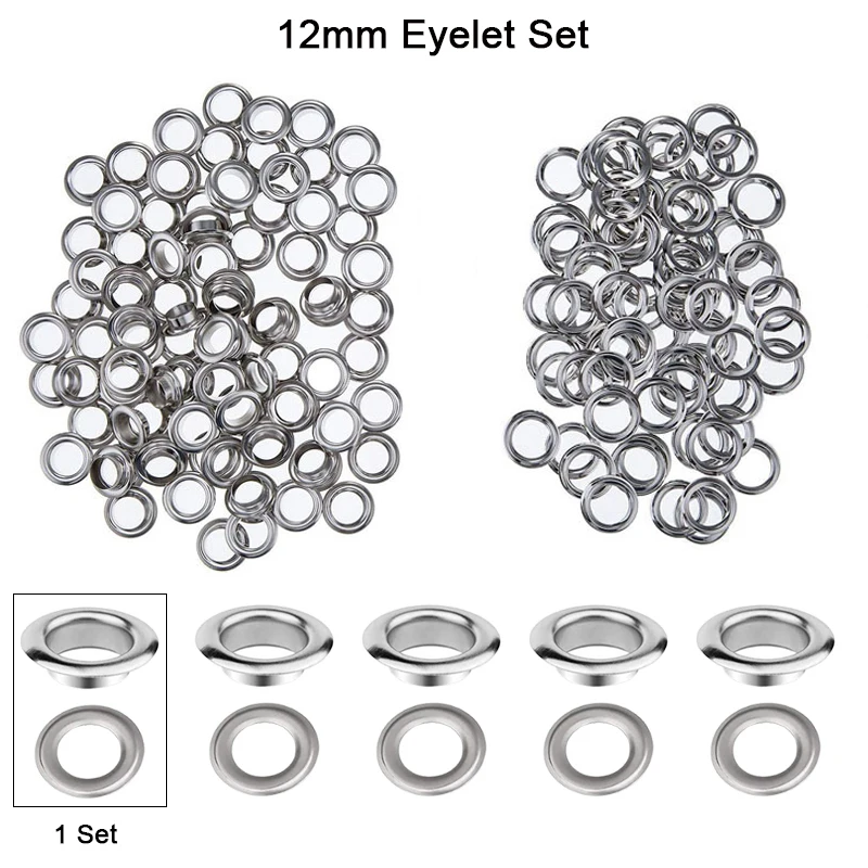 Grommet Tool Kit 120 Sets Grommets Eyelets 12mm Inside Diameter Punch Installer Tool for Leather Clothing Shoes Belt Curtains